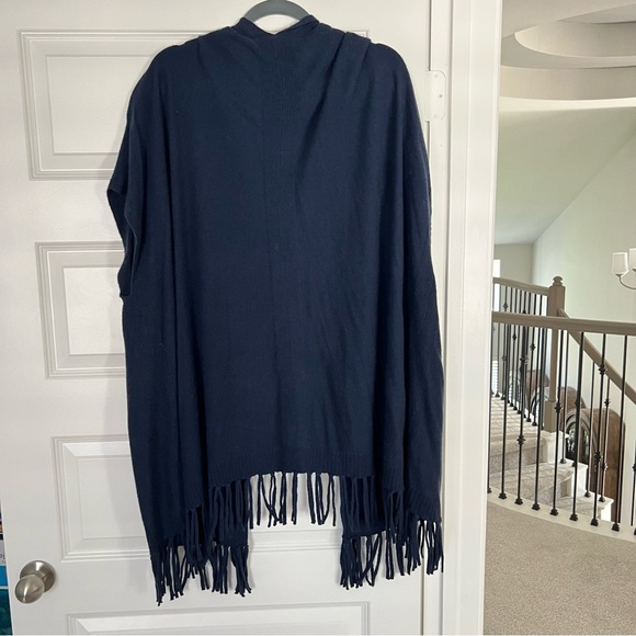 Tommy Bahama Cashmere Navy Blue Open Cardigan Sweater Fringe Trim Short Sleeve - Picture 2 of 4